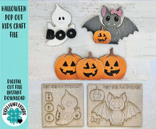 Load image into Gallery viewer, Halloween Pop Out Kids Craft Kit File SVG, Ghost, Bat, Boo, Punch Out, Jack-o-Lantern, Pumpkin, Glowforge, LuckyHeartDesignsCo