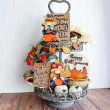 Load image into Gallery viewer, Fall Pumpkin Gnome Tiered Tray File SVG, Glowforge Farm, Leaves, Leaf, Autumn, Scarecrow, Gourd, Sign, Decor, LuckyHeartDesignsCo