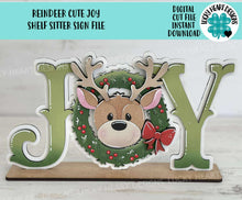 Load image into Gallery viewer, Reindeer Cute Joy Shelf Sitter Standing Sign File SVG, Santa, Mantle decor Christmas, Rudolph Centerpiece, glowforge, LuckyHeartDesignsCo