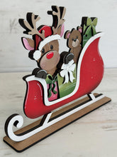 Load image into Gallery viewer, Reindeer Cute Christmas Sleigh Standing File SVG, Santa, Rudolph, Elf, Present, Tiered Tray Glowforge, LuckyHeartDesignsCo