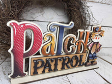 Load image into Gallery viewer, Scarecrow Shelf Sitter Standing File SVG, Glowforge Pumpkin Farm, Girl, Boy, Autumn, Gourd, Decor, Tiered Tray, LuckyHeartDesignsCo