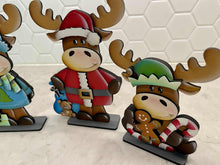 Load image into Gallery viewer, Moose Christmas Santa Standing Sign File SVG, Elf Reindeer Sweater Weather Rudolph Mantle decor, Centerpiece, glowforge, LuckyHeartDesignsCo