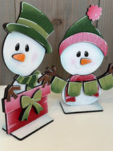Load image into Gallery viewer, Snowman Cute Christmas Standing Sign File SVG, Santa, Winter, Candy Cane, Snowmen, Rudolph, Centerpiece glowforge LuckyHeartDesignsCo