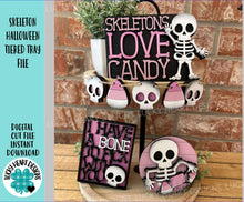 Load image into Gallery viewer, Skeleton Halloween Tiered Tray File SVG, Tier Tray, Boo, Spooky, Candy, Trick or Treat, Glowforge Laser, LuckyHeartDesignsCo