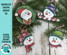 Load image into Gallery viewer, Snowman Cute Christmas Ornament File SVG, Glowforge, Santa, Reindeer, Candy Cane, Snowmen, Elf, Rudolph, Wreath, LuckyHeartDesignsCo