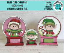 Load image into Gallery viewer, Elves Cute Christmas Snow Globe Interchangeable File SVG, TINY, Glowforge, Elf, Helpers, Santa, Tiered Tray LuckyHeartDesignsCo