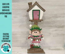 Load image into Gallery viewer, Elves Cute Christmas for the Birdhouse Interchangeable File SVG, Santa, Tree, Elf, Holiday Shapes, Glowforge, Laser, LuckyHeartDesignsCo
