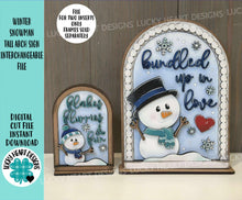 Load image into Gallery viewer, Winter Snowman Tall Arch Sign Interchangeable File SVG, TINY, INSERT only Snowmen Frosty Glowforge, Holiday, Tiered Tray LuckyHeartDesignsCo