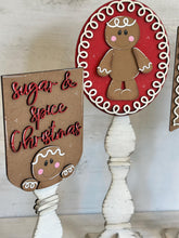 Load image into Gallery viewer, Gingerbread Pedestal Spindle Slide On Seasonal Set Interchangeable File SVG, Home Sign Christmas Bakery Cookie Glowforge LuckyHeartDesignsCo