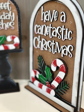 Load image into Gallery viewer, Christmas Candy Cane Tall Arch Sign Interchangeable File SVG, TINY, INSERT only, Holly, Glowforge, Holiday, Tiered Tray LuckyHeartDesignsCo