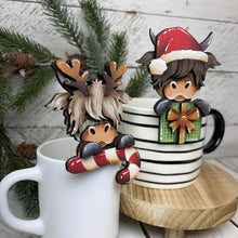 Load image into Gallery viewer, Highland Christmas Mug Hugger File SVG, Glowforge Tiered Tray, Reindeer, Rudolph Farm Cow, Tray Decor, Holiday, Topper, LuckyHeartDesignsCo