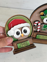 Load image into Gallery viewer, Owl Cute Christmas Snow Globe Interchangeable File SVG, TINY, Presents, Santa, Candy Cane, Glowforge, Santa, Tiered Tray LuckyHeartDesignsCo