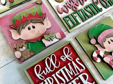 Load image into Gallery viewer, Elves Cute Christmas Interchangeable Leaning Sign File SVG, Glowforge Santa, Elf, Presents, Reindeer, Tiered Tray Signs, LuckyHeartDesignsCo