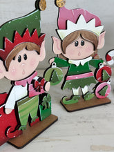 Load image into Gallery viewer, Elf Cute Christmas Standing File SVG, Glowforge Santa, Rudolph, Elves, Presents, Tiered Tray, Holiday, LuckyHeartDesignsCo