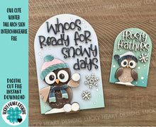 Load image into Gallery viewer, Winter Owl Tall Arch Sign Interchangeable File SVG, TINY, INSERT only Snowmen Snowman Glowforge, Holiday, Tiered Tray LuckyHeartDesignsCo