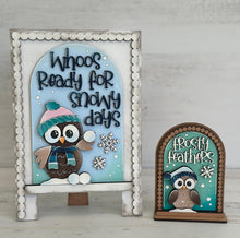 Load image into Gallery viewer, Winter Owl Tall Arch Sign Interchangeable File SVG, TINY, INSERT only Snowmen Snowman Glowforge, Holiday, Tiered Tray LuckyHeartDesignsCo