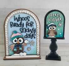 Load image into Gallery viewer, Winter Owl Tall Arch Sign Interchangeable File SVG, TINY, INSERT only Snowmen Snowman Glowforge, Holiday, Tiered Tray LuckyHeartDesignsCo