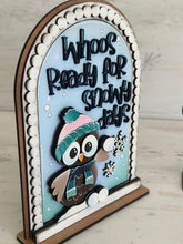 Load image into Gallery viewer, Winter Owl Tall Arch Sign Interchangeable File SVG, TINY, INSERT only Snowmen Snowman Glowforge, Holiday, Tiered Tray LuckyHeartDesignsCo