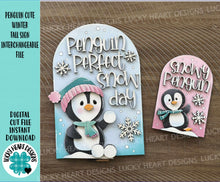 Load image into Gallery viewer, Penguin Cute Winter Tall Arch Sign Interchangeable File SVG, TINY, INSERT only Snowmen Glowforge, Holiday, Tiered Tray LuckyHeartDesignsCo