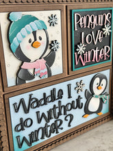 Load image into Gallery viewer, Penguin Cute Winter Interchangeable Leaning Sign File SVG, glowforge, Snowman, Snowmen, Bird, Tiered Tray, LuckyHeartDesignsCo
