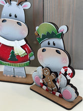 Load image into Gallery viewer, Hippopotamus Christmas Standing File SVG, Glowforge, Santa, Sweater, Present, Candy Cane, Reindeer, Rudolph, LuckyHeartDesignsCo