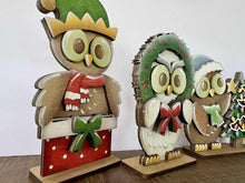 Load image into Gallery viewer, Owl Christmas Standing File SVG, Glowforge, Santa, Sweater, Present, Candy Cane, Reindeer, Rudolph, LuckyHeartDesignsCo