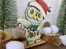 Load image into Gallery viewer, Owl Christmas Standing File SVG, Glowforge, Santa, Sweater, Present, Candy Cane, Reindeer, Rudolph, LuckyHeartDesignsCo