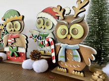 Load image into Gallery viewer, Owl Christmas Standing File SVG, Glowforge, Santa, Sweater, Present, Candy Cane, Reindeer, Rudolph, LuckyHeartDesignsCo