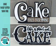 Load image into Gallery viewer, Cake Shelf Sitter Standing Sign File SVG, Cupcake, Mantle decor, Centerpiece, glowforge, LuckyHeartDesignsCo