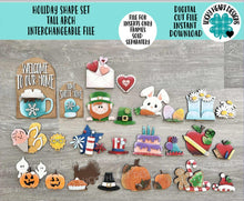 Load image into Gallery viewer, Holiday Shape Set Tall Arch Sign Interchangeable File SVG, TINY, INSERTS only, Christmas, Halloween, Fall, Glowforge, LuckyHeartDesignsCo
