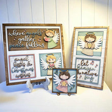 Load image into Gallery viewer, Angels Christmas Interchangeable Leaning Sign File SVG, Glowforge, Carols, Singing, Holiday, Church, Jesus, Religious, LuckyHeartDesignsCO