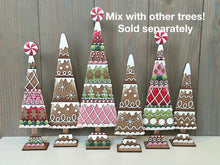 Load image into Gallery viewer, Gingerbread Standing Christmas Tree File SVG, mantle decor, Holiday, Candy Cane Peppermint Centerpiece, glowforge, LuckyHeartDesignsCo
