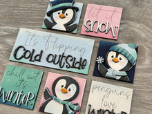 Load image into Gallery viewer, Penguin Cute Winter MINI Interchangeable Leaning Sign File SVG, Snowmen, Snowflake, Mittens, Tiered Tray Glowforge, LuckyHeartDesignsCo