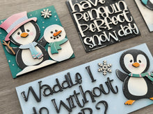Load image into Gallery viewer, Penguin Cute Winter Interchangeable Leaning Sign File SVG, glowforge, Snowman, Snowmen, Bird, Tiered Tray, LuckyHeartDesignsCo