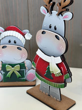 Load image into Gallery viewer, Hippopotamus Christmas Standing File SVG, Glowforge, Santa, Sweater, Present, Candy Cane, Reindeer, Rudolph, LuckyHeartDesignsCo
