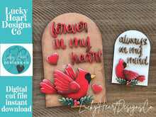 Load image into Gallery viewer, Cardinal Tall Arch Sign Interchangeable File SVG, TINY, INSERT only, Memorial, Bird, Glowforge, Holiday, Tiered Tray LuckyHeartDesignsCo