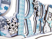 Load image into Gallery viewer, Brrr Bear Shelf Sitter Standing Sign File SVG, Snowflake, Snowman, Winter, Mantle decor, Centerpiece, glowforge, LuckyHeartDesignsCo