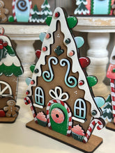Load image into Gallery viewer, Gingerbread Candy Standing Houses File SVG, Christmas Glowforge, Christmas, Santa Village, Man, Candy Cane, LuckyHeartDesignsCO