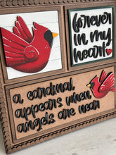 Load image into Gallery viewer, Cardinal Memorial Interchangeable Leaning Sign File SVG, Glowforge, Bird, Cardinals, Holiday, Church, Jesus, Religious, LuckyHeartDesignsCO