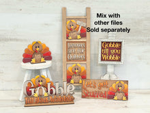 Load image into Gallery viewer, Turkey Cute Thanksgiving Interchangeable Leaning Sign File SVG, Glowforge, Gobble, Thankful, Pumpkin Fall, LuckyHeartDesignsCo