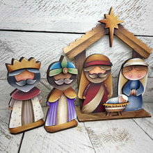 Load image into Gallery viewer, Nativity Standing Christmas Sign File SVG, Jesus, Mary, Three Kings, Religious, Mantle decor, Centerpiece, glowforge, LuckyHeartDesignsC