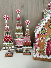 Load image into Gallery viewer, Christmas Candy Gingerbread Standing Tree File SVG, mantle decor, Holiday, Candy Cane Peppermint Centerpiece, glowforge, LuckyHeartDesignsCo