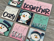 Load image into Gallery viewer, Snowman Cute Winter MINI Interchangeable Leaning Sign File SVG, Snowmen, Snowflake, Mittens, Tiered Tray Glowforge, LuckyHeartDesignsCo