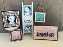 Load image into Gallery viewer, Snowman Cute Winter MINI Interchangeable Leaning Sign File SVG, Snowmen, Snowflake, Mittens, Tiered Tray Glowforge, LuckyHeartDesignsCo