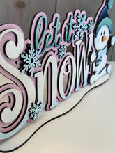 Load image into Gallery viewer, Let It Snow Snowman Winter Shelf Sitter Standing Sign File SVG, Snowflake, Snowmen, Mantle decor, Centerpiece, glowforge LuckyHeartDesignsCo