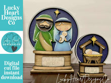 Load image into Gallery viewer, Nativity Jesus Christmas Snow Globe Interchangeable File SVG, TINY, Glowforge, Mary, Holy Night, Tiered Tray LuckyHeartDesignsCo