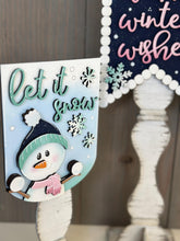 Load image into Gallery viewer, Snowman Winter Pedestal Spindle Slide On Seasonal Set Interchangeable File SVG, Home Sign, Snowmen, Decor Glowforge, LuckyHeartDesignsCo