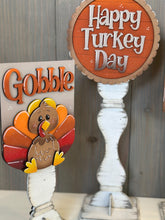 Load image into Gallery viewer, Turkey Thanksgiving Pedestal Spindle Slide On Seasonal Set Interchangeable File SVG, Home, Gobble, Fall Decor Glowforge, LuckyHeartDesignsCo