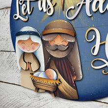 Load image into Gallery viewer, Nativity Adore Him Christmas Door Hanger File SVG, Glowforge Jesus, Mary, Religious, LuckyHeartDesignsCo