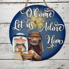 Load image into Gallery viewer, Nativity Adore Him Christmas Door Hanger File SVG, Glowforge Jesus, Mary, Religious, LuckyHeartDesignsCo